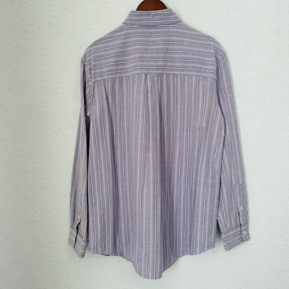 Chaps Button Down Shirt Men Size Large Multi Vertical Stripe Oxford Cotton Logo - Picture 12 of 12